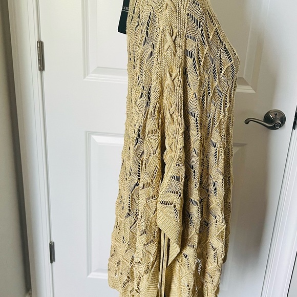 NWT Lauren Ralph Lauren Linen Blend Women Knit Poncho Gold Size S/M  $195 - Picture 5 of 16